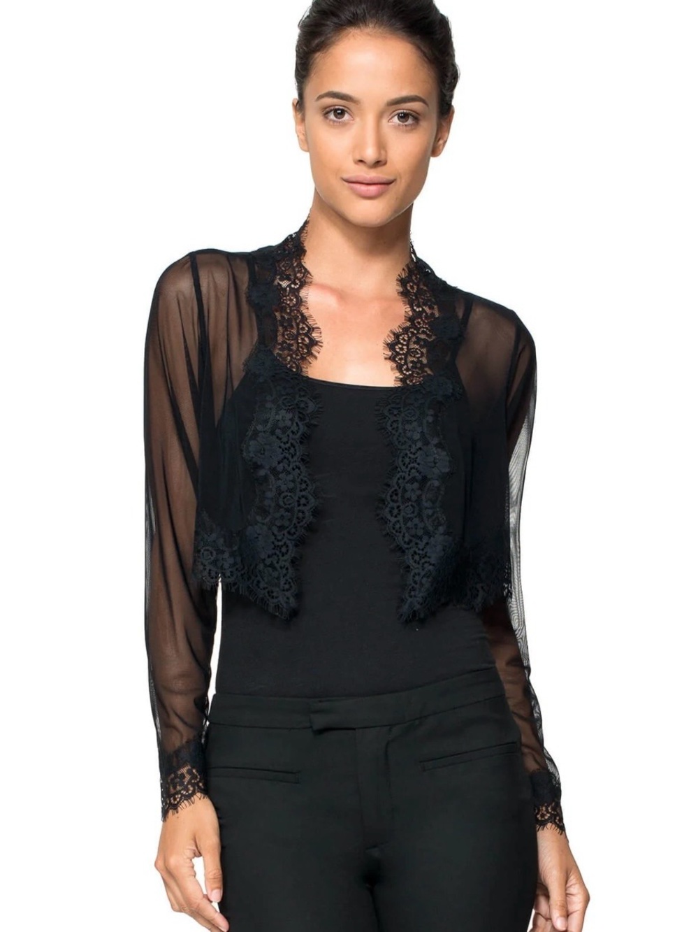 Tadashi Shoji Black Lace Bolero Jacket Size 16 XL Evening Wedding Formal